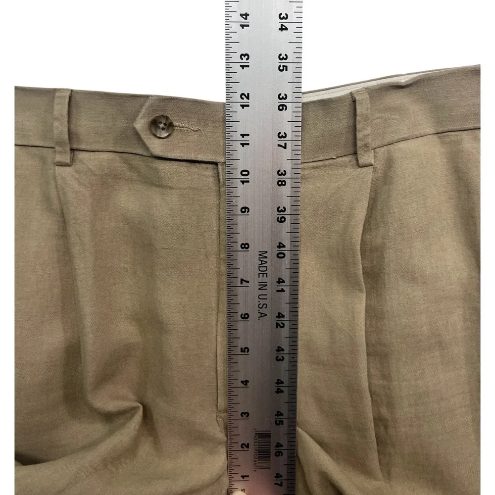 vtg Y2K Murano 36x30 Tan Khaki 100% Linen Pants Trousers Pleated Lightweight